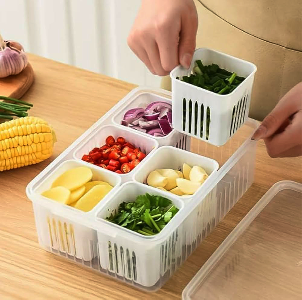 6 Grid Fridge Storage Box. Food Vegetable Fruit Storage Box.